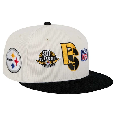 Men's New Era Cream/Black Pittsburgh Steelers Corduroy 59FIFTY Fitted Hat