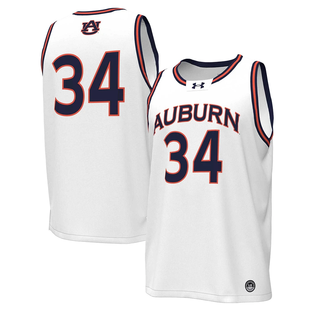 Men's Under Armour #34 White Auburn Tigers Replica Basketball Jersey