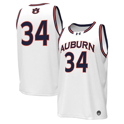 Men's Under Armour #34 White Auburn Tigers Replica Basketball Jersey
