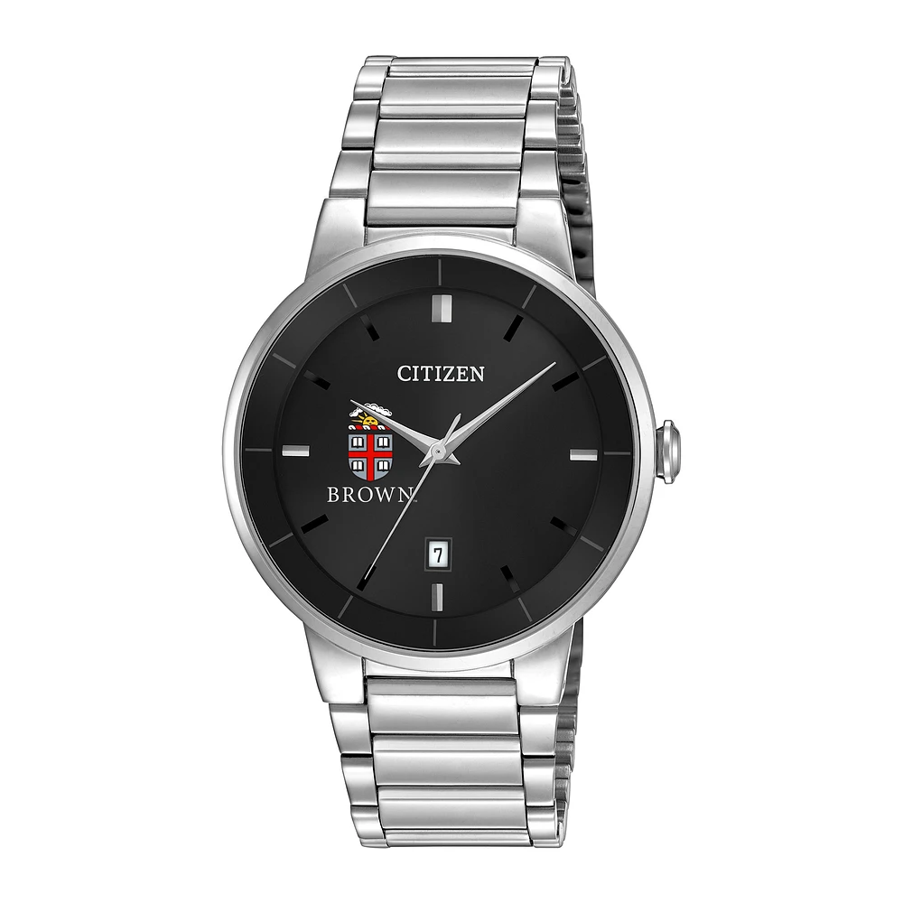 Men's Citizen Watch Silver Brown Bears Black Dial Stainless Steel Watch