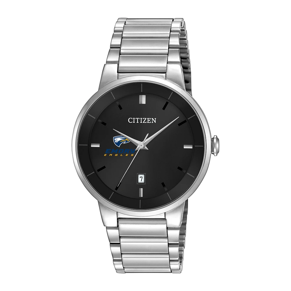 Men's Citizen Watch Silver Emory Eagles Black Dial Stainless Steel Watch