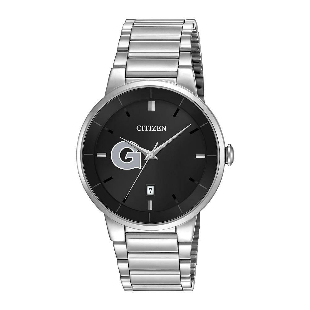 Men's Citizen Watch Silver Georgetown Hoyas Black Dial Stainless Steel Watch