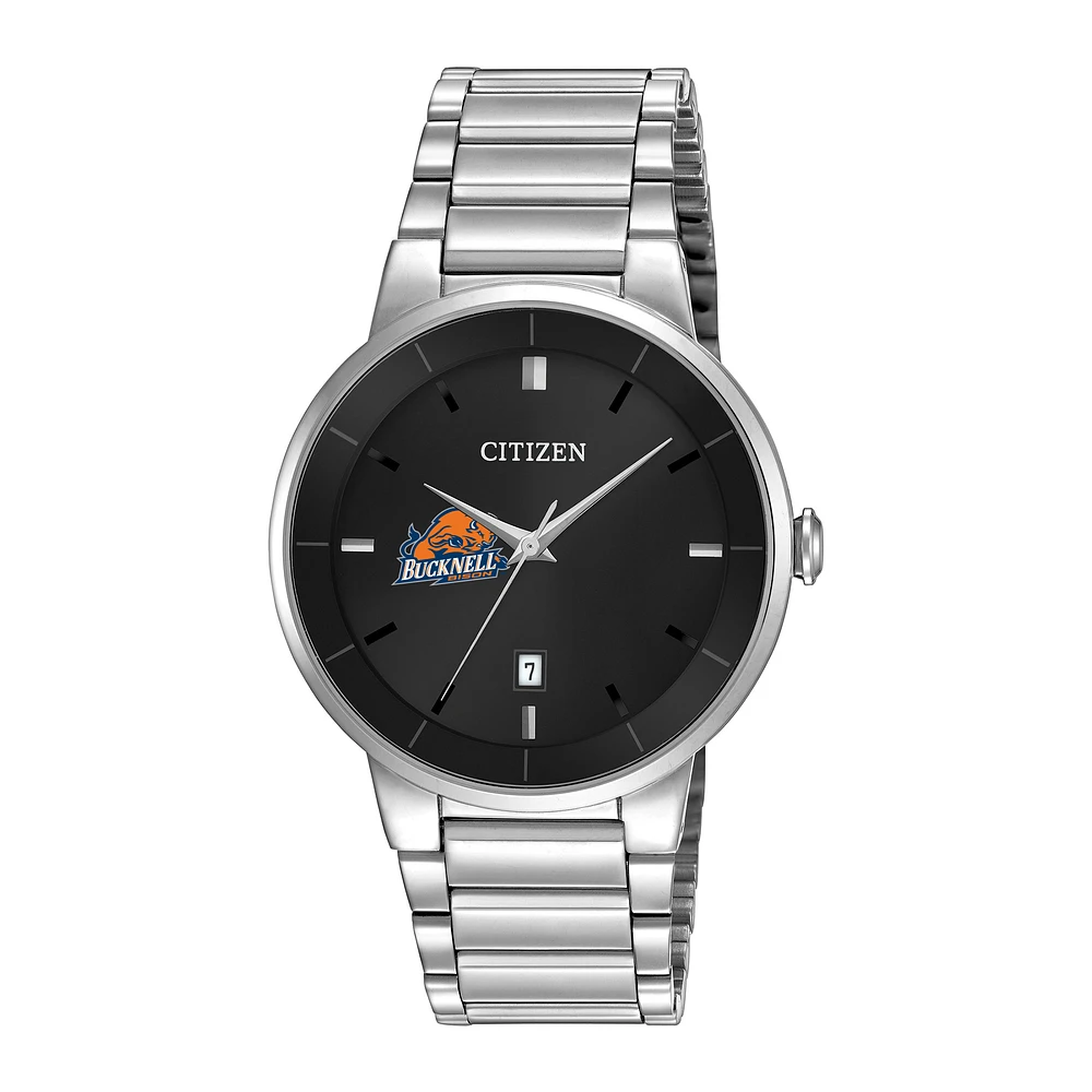 Men's Citizen Watch Silver Bucknell Bison Black Dial Stainless Steel Watch