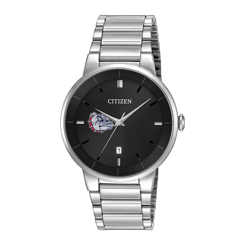 Men's Citizen Watch Silver Gonzaga Bulldogs Black Dial Stainless Steel Watch