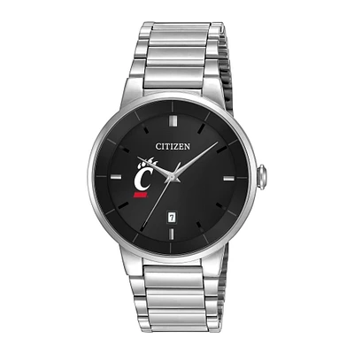 Men's Citizen Watch Silver Cincinnati Bearcats Black Dial Stainless Steel Watch