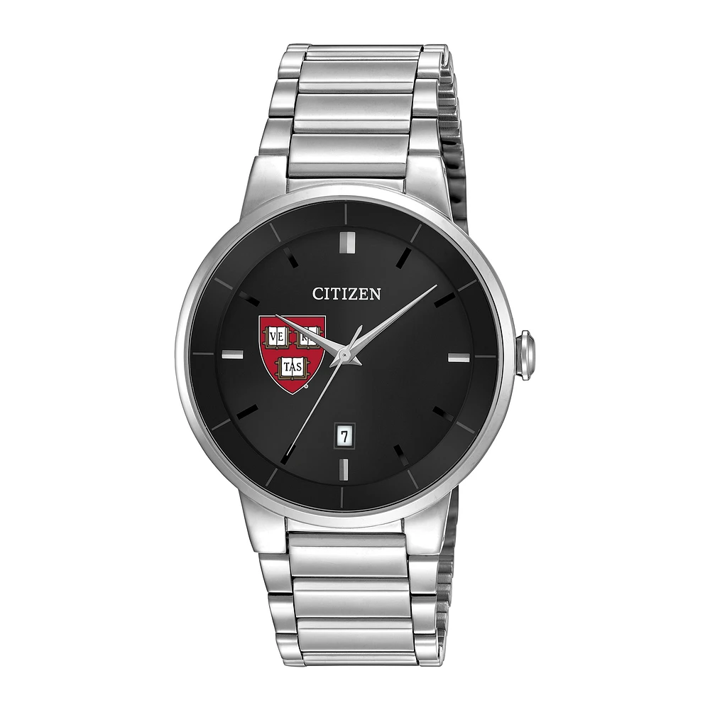Men's Citizen Watch Silver Harvard Crimson Black Dial Stainless Steel Watch
