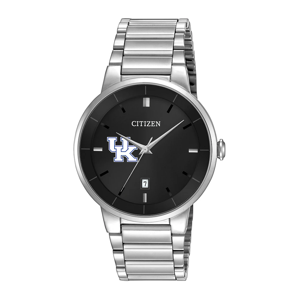 Men's Citizen Watch Silver Kentucky Wildcats Black Dial Stainless Steel Watch