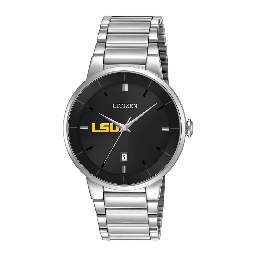 Men's Citizen Watch Silver LSU Tigers Black Dial Stainless Steel Watch