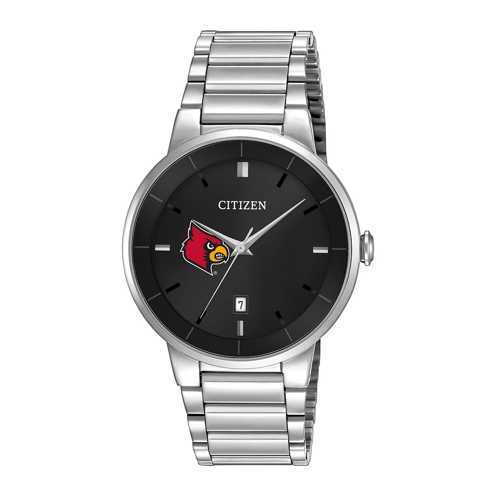 Men's Citizen Watch Silver Louisville Cardinals Black Dial Stainless Steel Watch