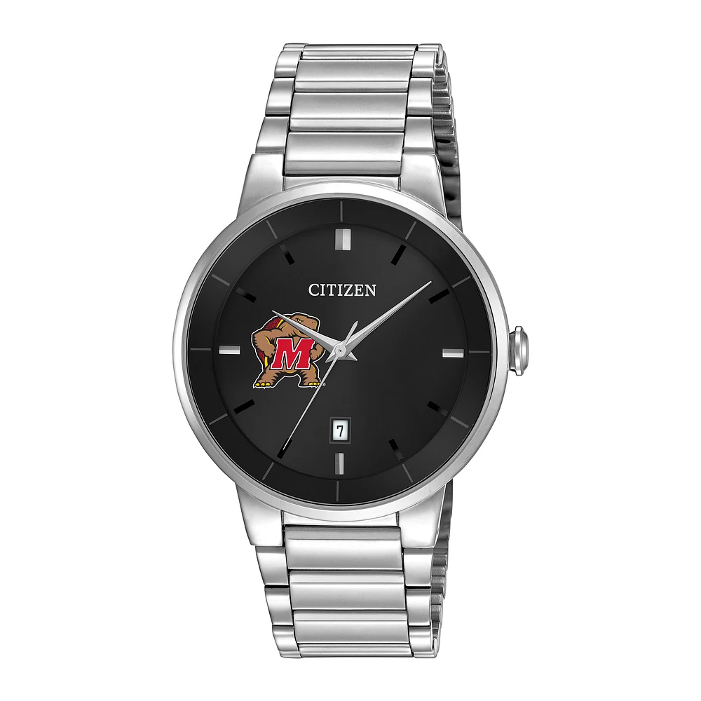 Men's Citizen Watch Silver Maryland Terrapins Black Dial Stainless Steel Watch