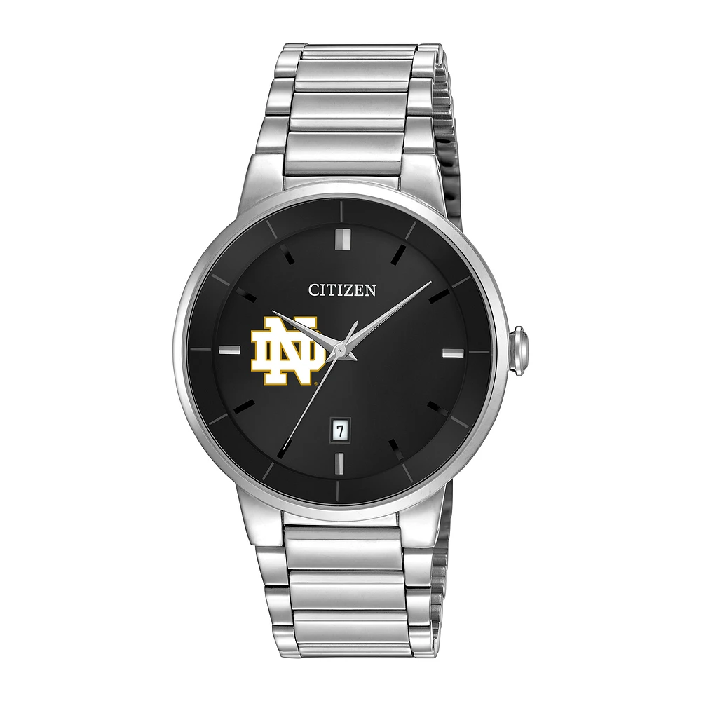 Men's Citizen Watch Silver Notre Dame Fighting Irish Black Dial Stainless Steel Watch