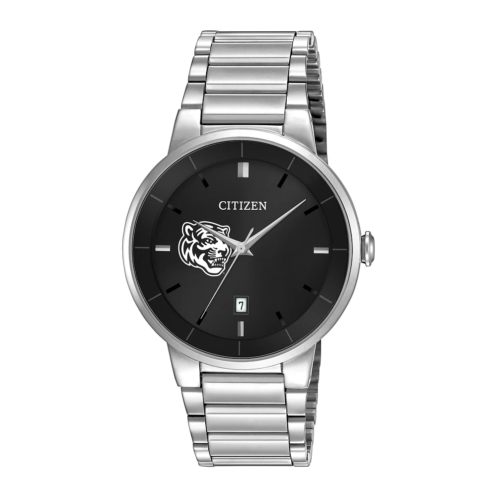 Men's Citizen Watch Silver Memphis Tigers Black Dial Stainless Steel Watch