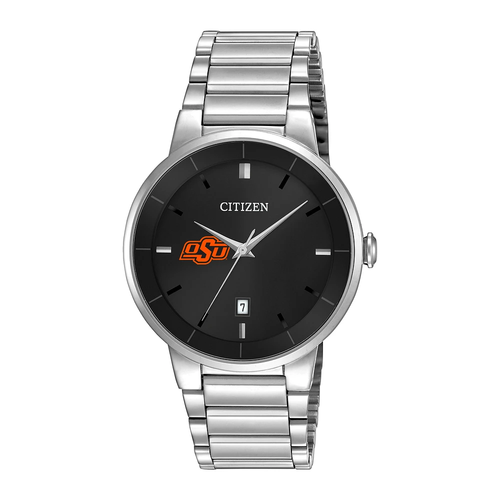 Men's Citizen Watch Silver Oklahoma State Cowboys Black Dial Stainless Steel Watch