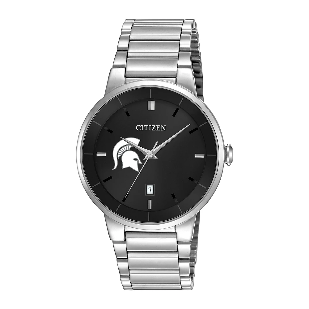 Men's Citizen Watch Silver Michigan State Spartans Black Dial Stainless Steel Watch