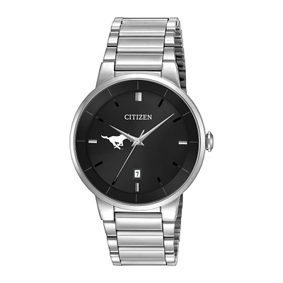 Men's Citizen Watch Silver SMU Mustangs Black Dial Stainless Steel Watch