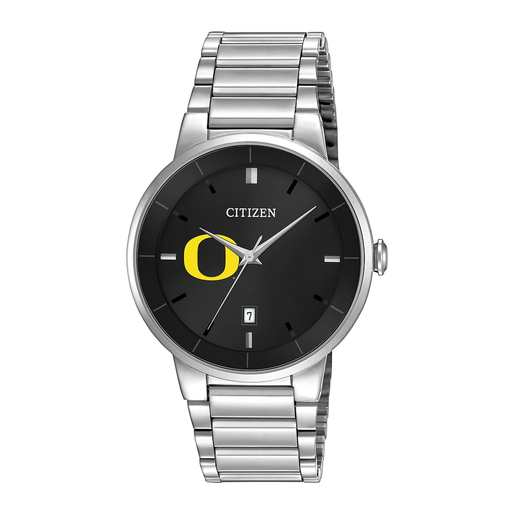 Men's Citizen Watch Silver Oregon Ducks Black Dial Stainless Steel Watch