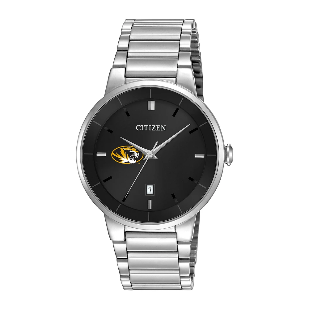 Men's Citizen Watch Silver Missouri Tigers Black Dial Stainless Steel Watch