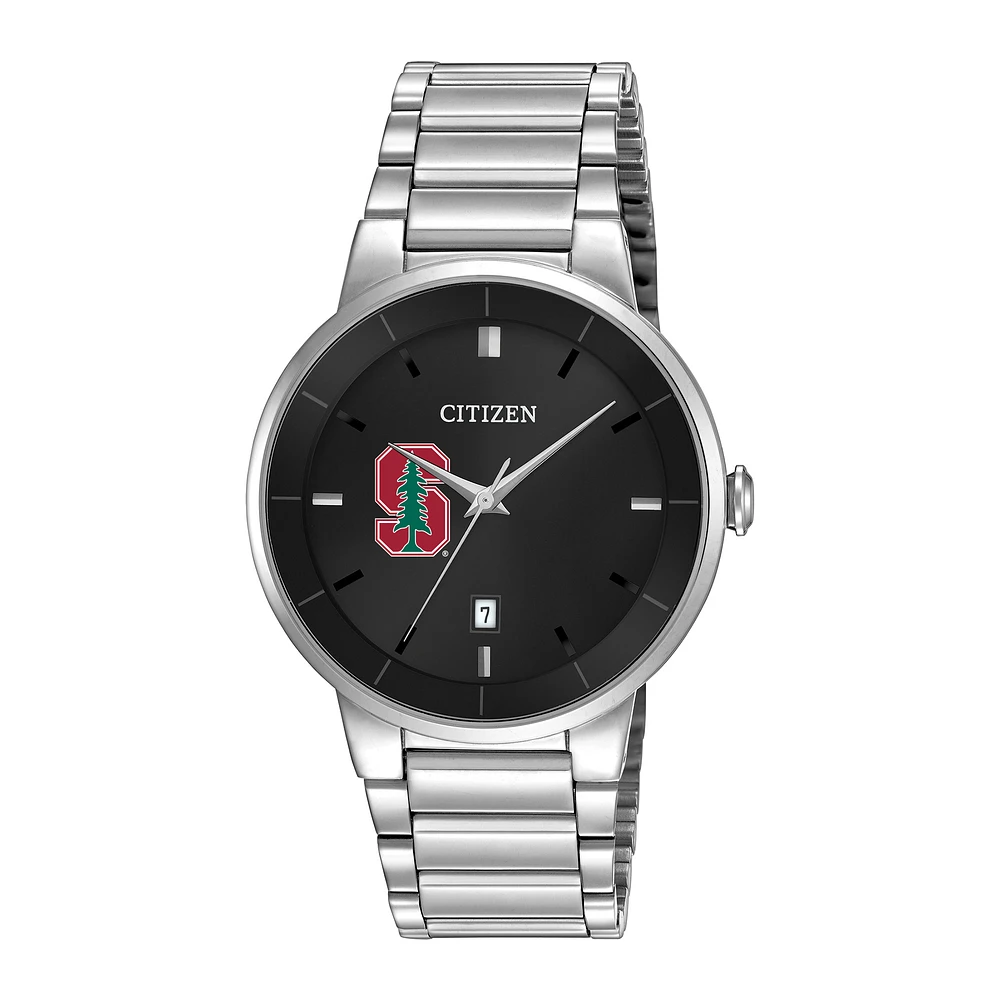 Men's Citizen Watch Silver Stanford Cardinal Black Dial Stainless Steel Watch