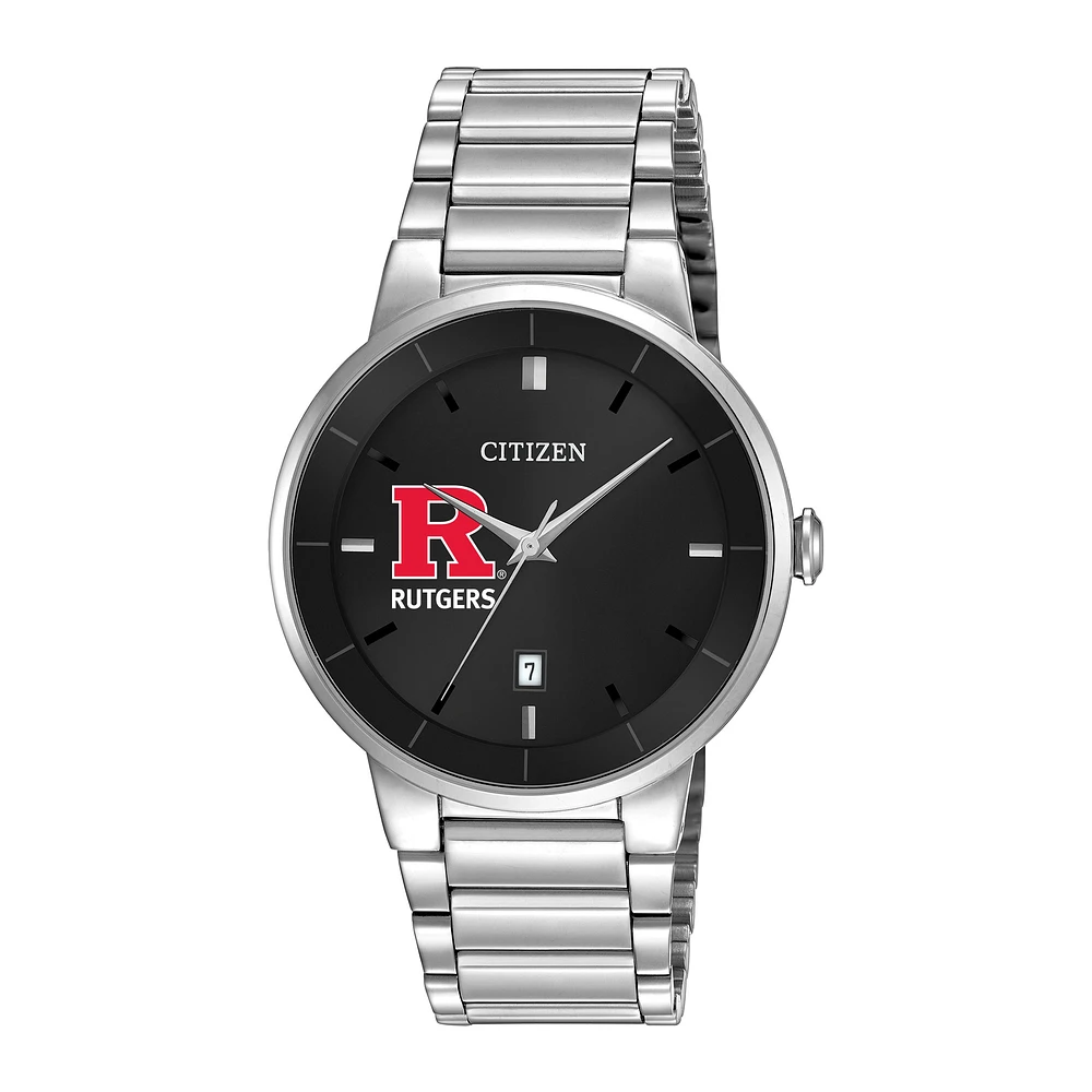 Men's Citizen Watch Silver Rutgers Scarlet Knights Black Dial Stainless Steel Watch