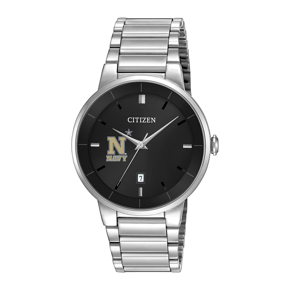 Men's Citizen Watch Silver Navy Midshipmen Black Dial Stainless Steel Watch