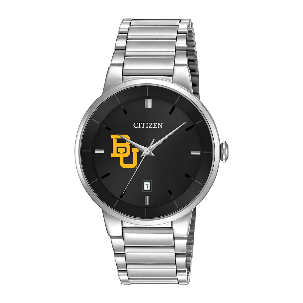 Men's Citizen Watch Silver Baylor Bears Black Dial Stainless Steel Watch