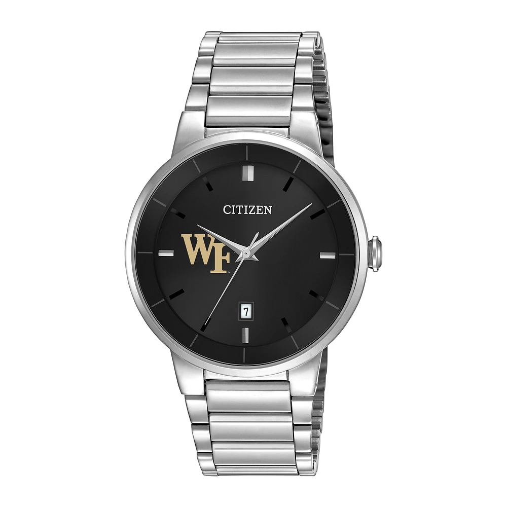 Men's Citizen Watch Silver Wake Forest Demon Deacons Black Dial Stainless Steel Watch