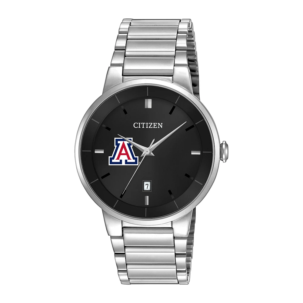 Men's Citizen Watch Silver Arizona Wildcats Black Dial Stainless Steel Watch