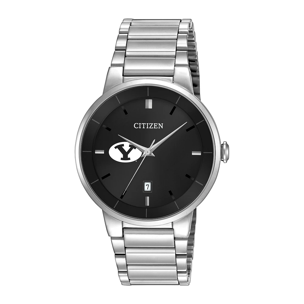 Men's Citizen Watch Silver BYU Cougars Black Dial Stainless Steel Watch