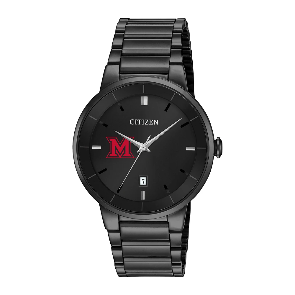 Men's Citizen Watch Miami University RedHawks Black Dial Stainless Steel Watch