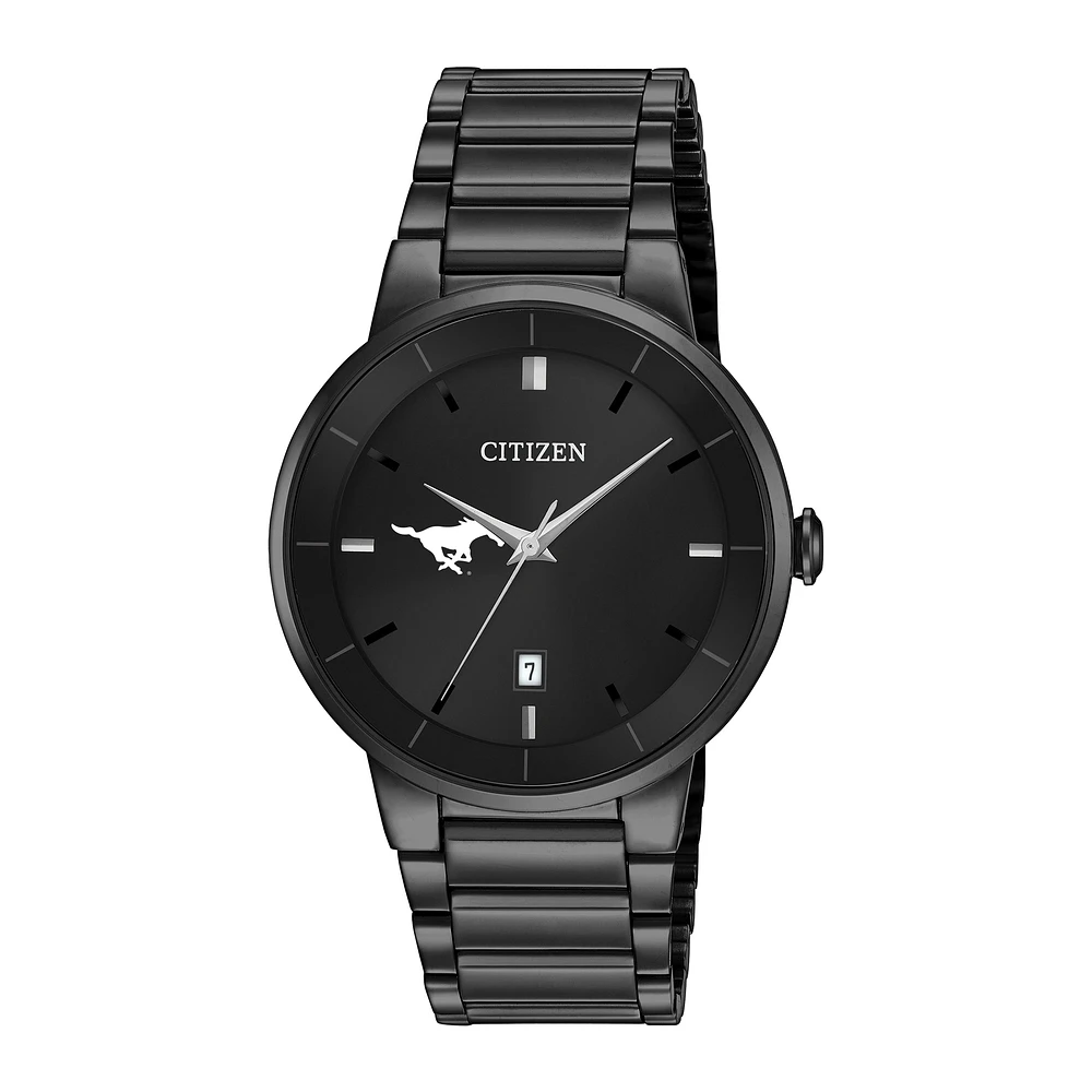 Men's Citizen Watch SMU Mustangs Black Dial Stainless Steel Watch