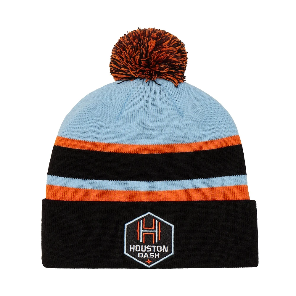 Black Houston Dash Cuffed Knit Hat with Pom