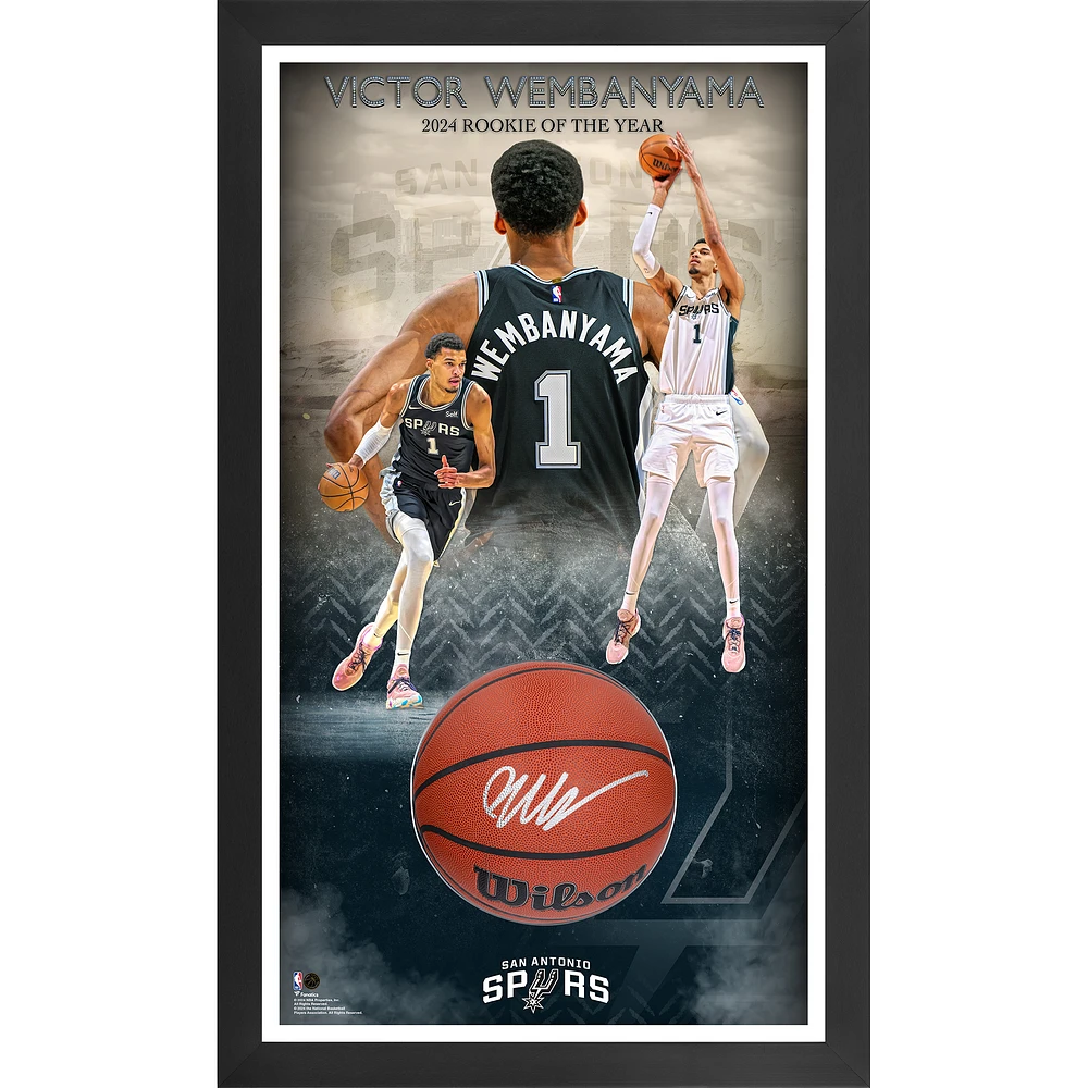 Victor Wembanyama San Antonio Spurs Framed Autographed 24" x 40" 2024 NBA Rookie of the Year Break Through Shadowbox Photograph with Autographed Basketball