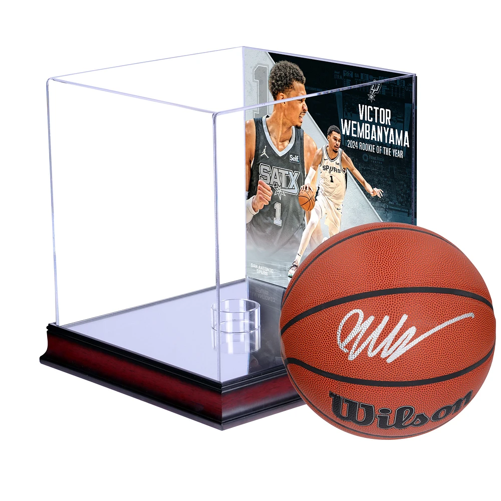 Victor Wembanyama San Antonio Spurs Autographed Wilson Authentic Series Indoor/Outdoor Basketball with 2024 NBA Rookie of the Year Mahogany Sublimated Display Case