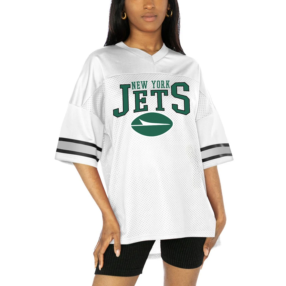 Women's Gameday Couture White New York Jets Top Recruit Side Slit V-Neck Fashion Jersey