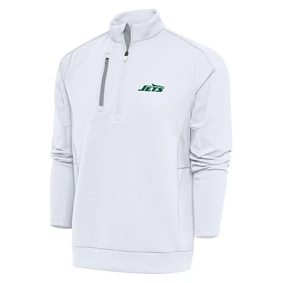 Men's Antigua White New York Jets Generation Quarter-Zip Pullover Top