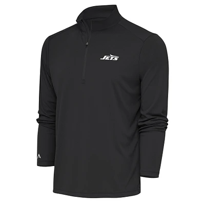 Men's Antigua Gray New York Jets Tribute Quarter-Zip Pullover Top