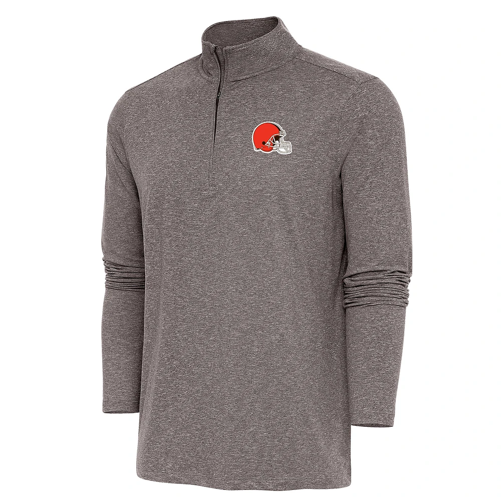 Men's Antigua Brown Cleveland Browns Hunk Quarter-Zip Pullover Top