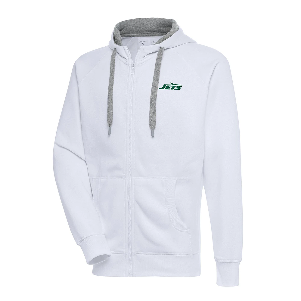 Men's Antigua White New York Jets Big & Tall Victory Full-Zip Hoodie