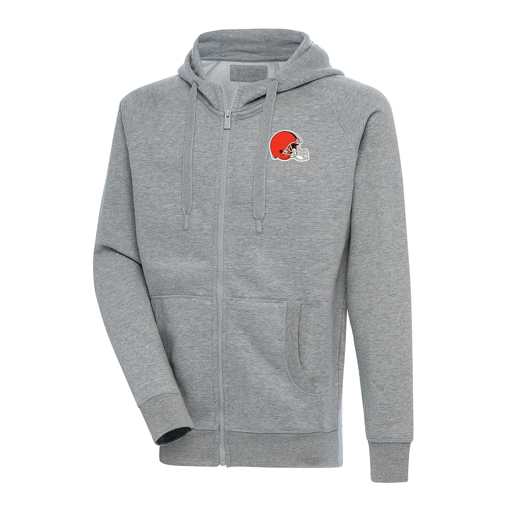 Men's Antigua Heather Gray Cleveland Browns Big & Tall Victory Full-Zip Hoodie