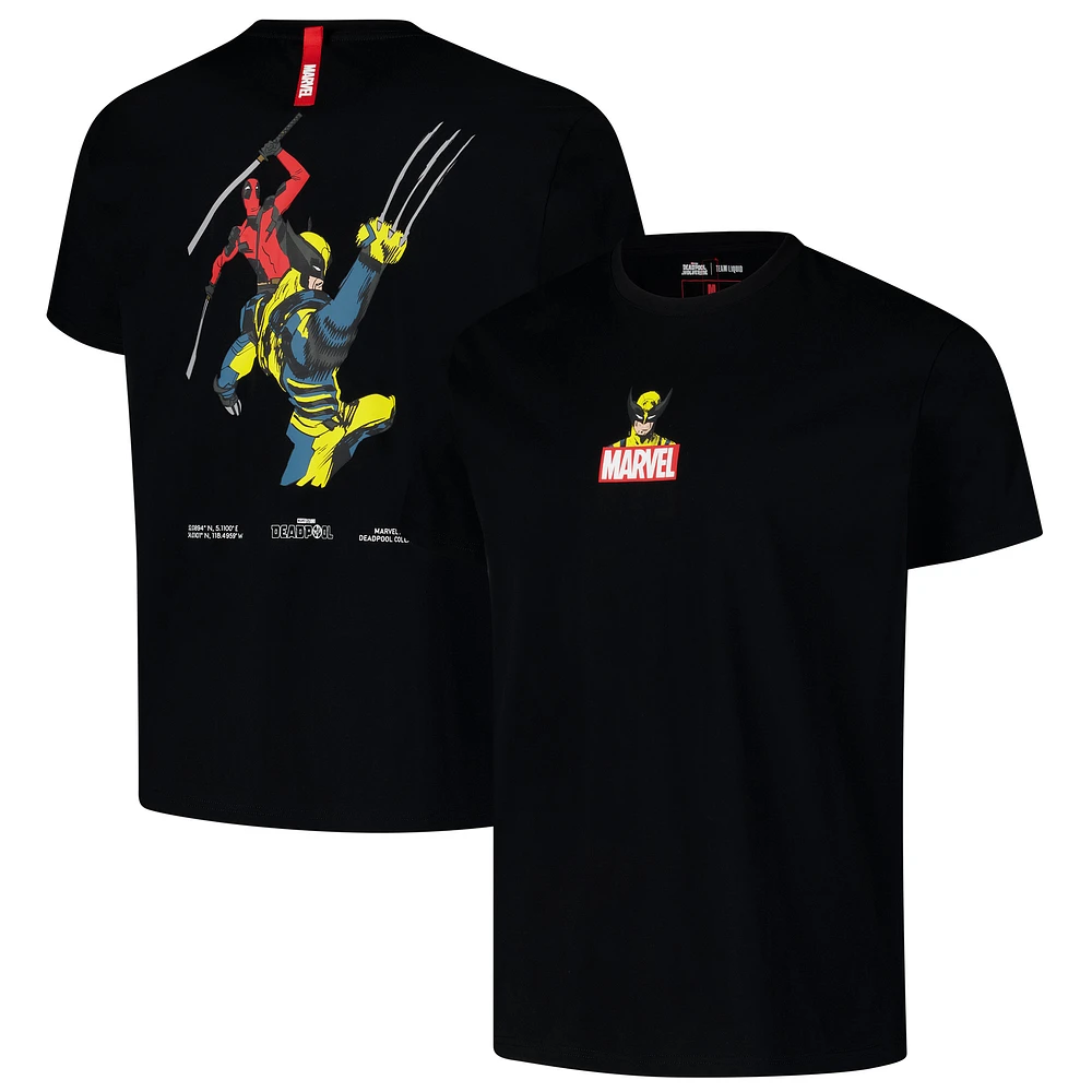 Unisex Team Liquid Black Wolverine & Deadpool Marvel Box T-Shirt