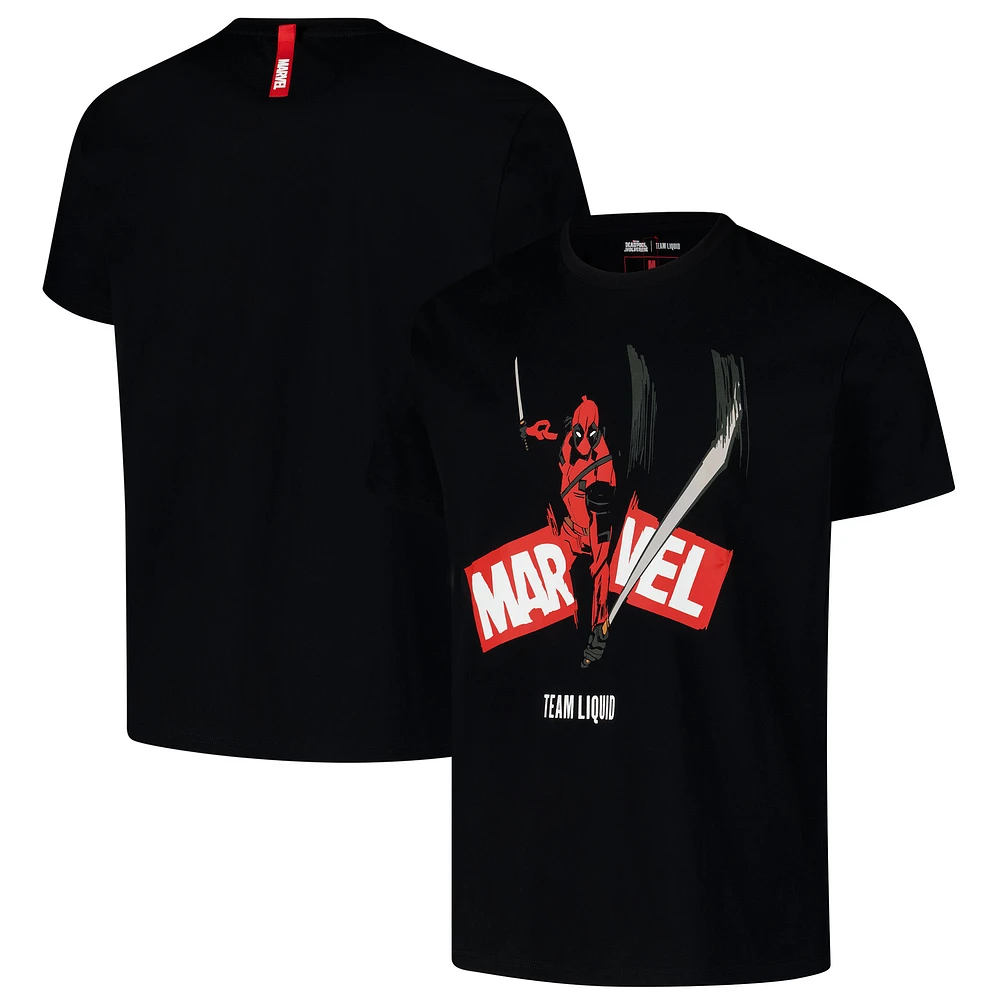 Unisex Team Liquid Black Deadpool Marvel Logo Slash T-Shirt