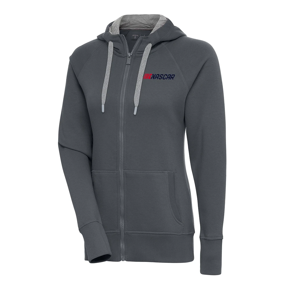Women's Antigua Charcoal NASCAR Patriotic Victory Full-Zip Hoodie