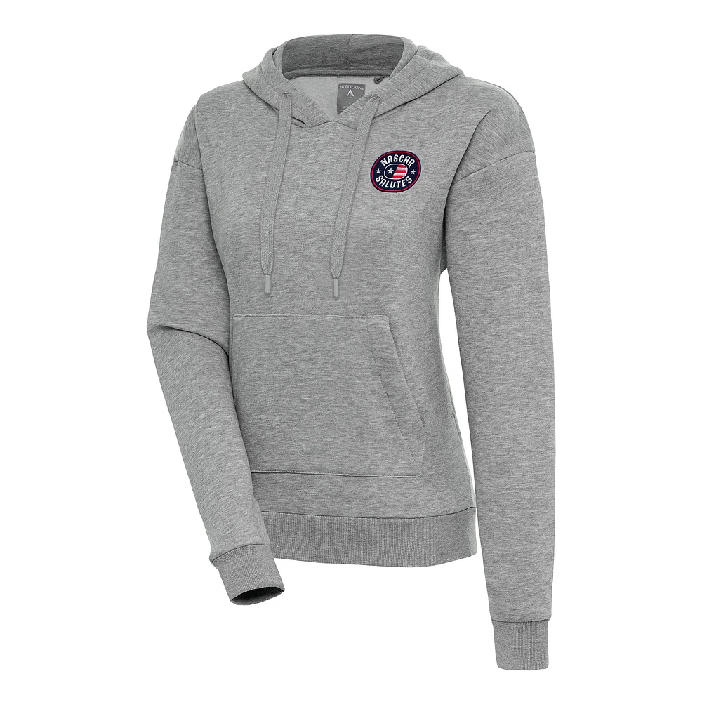 Women's Antigua Heather Gray NASCAR Salutes Victory Pullover Hoodie