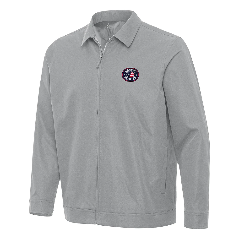 Men's Antigua Gray NASCAR Salutes Pivot Full-Zip Jacket