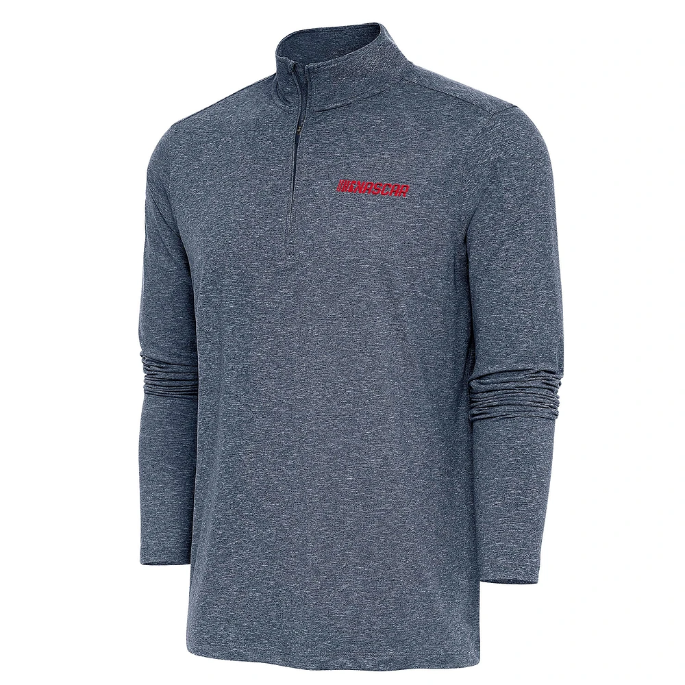 Men's Antigua Heather Navy NASCAR Patriotic Hunk Quarter-Zip Pullover Top