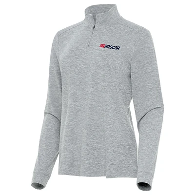 Women's Antigua Heather Gray NASCAR Patriotic Mentor Quarter-Zip Top