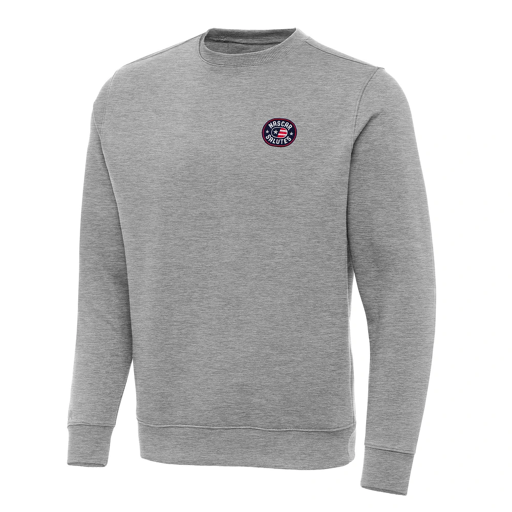 Men's Antigua Heather Gray NASCAR Salutes Victory Pullover Sweatshirt