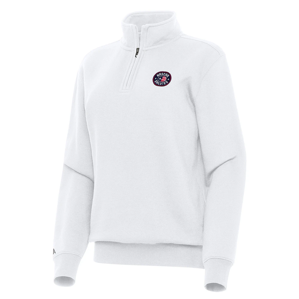 Women's Antigua White NASCAR Salutes Victory Quarter-Zip Jacket