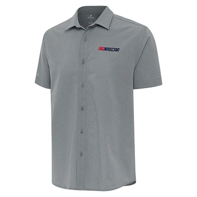 Men's Antigua Gray NASCAR Patriotic Activate Woven Button-Up Shirt