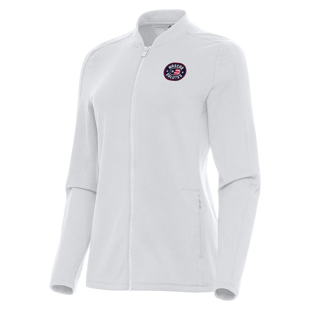 Women's Antigua White NASCAR Salutes Continual Full-Zip Jacket